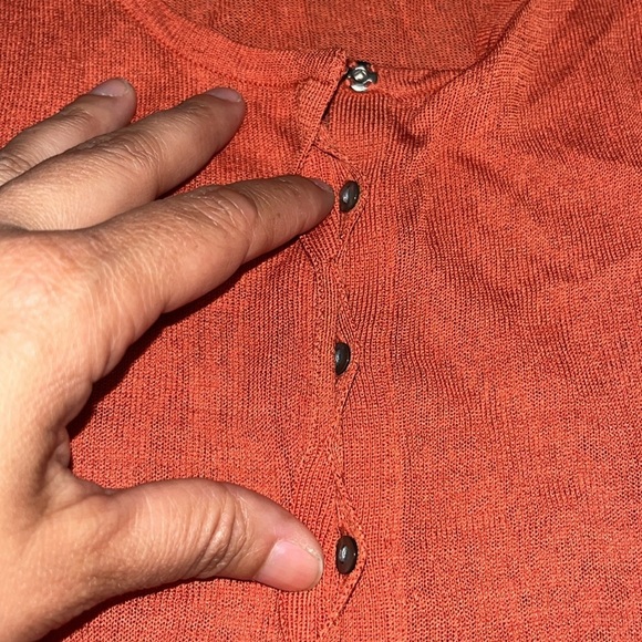 White+Warren Silk Blend Sheer Cardigan Sweater and Cropped Camisole Set Orange L - Picture 3 of 8